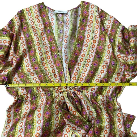 Sandro Striped Kaftan Midi Silk dress Size 36 US size 4 - Picture 8 of 17